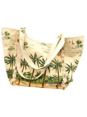 Paul Brent Coastal Life Portofino Palm Tree Canvas Tote Bag Seashell Accents